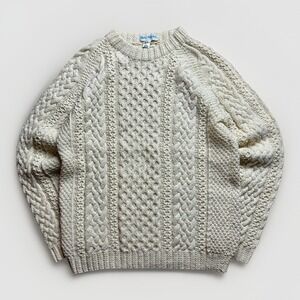 Vintage Blue Pacific Sweater Mens Medium Ivory Cable-Knit 100% Wool New Zealand